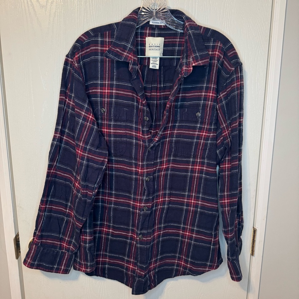 Basic Editions Heritage Plaid Shirt in Navy and Red